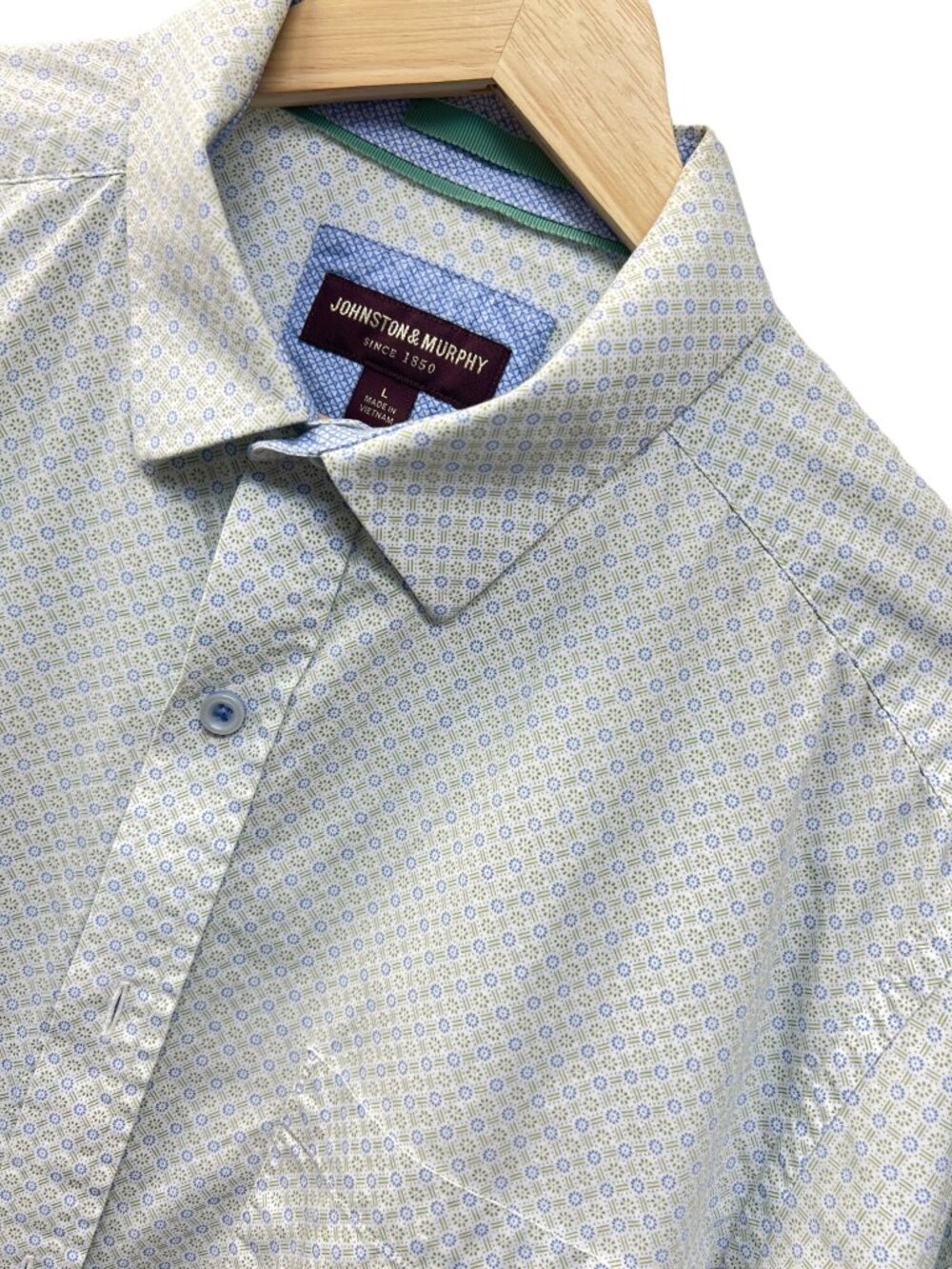 Johnston & Murphy Green and Blue Floral Print Contrasting Cuff Button Down